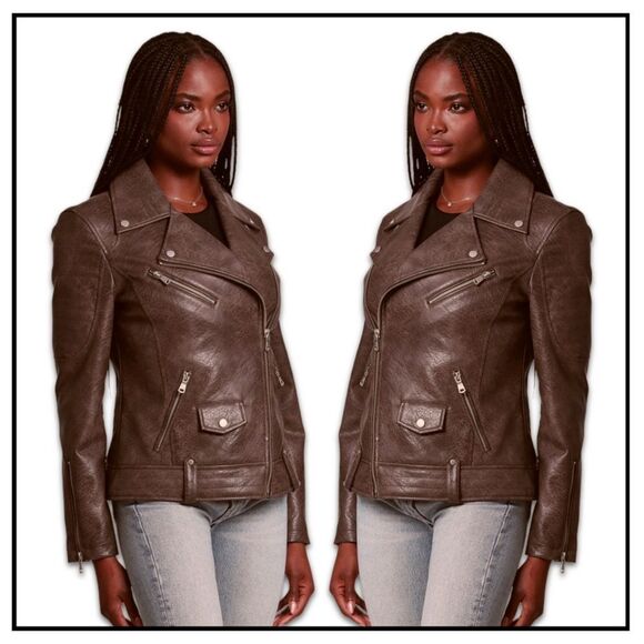NWT Avec Les Filles Faux Leather Quilted Moto Biker Jacket - Picture 11 of 16